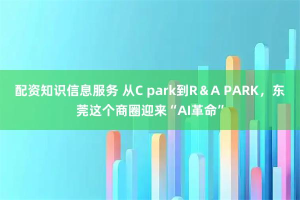 配资知识信息服务 从C park到R&A PARK,东莞这个商圈迎来“AI革命”